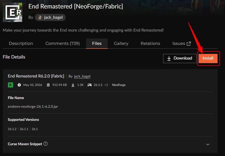 End RemasteredのInstallとNew Profileの操作画面