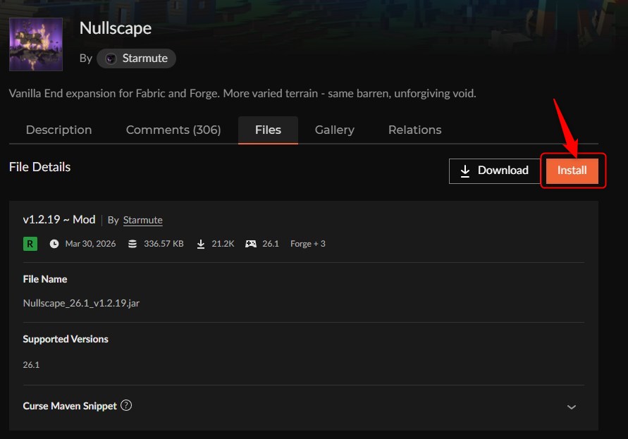 NullscapeのInstallとNew Profileの操作画面