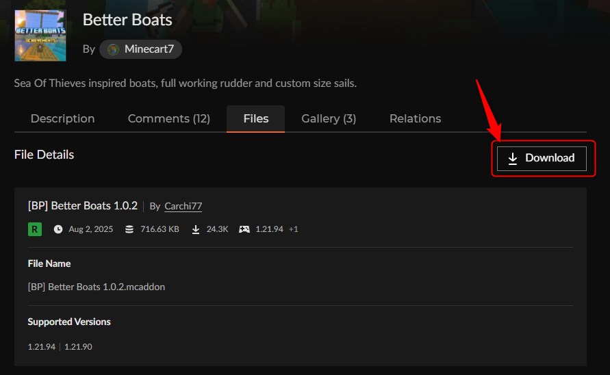 Better Boatsのビヘイビアパックをダウンロードする画面