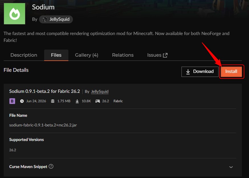 Sodiumを「Install」してプロファイルを作成する画面