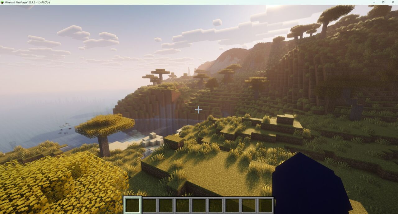 Sodium＋Irisでシェーダー（影MOD）を表示したマイクラの様子
