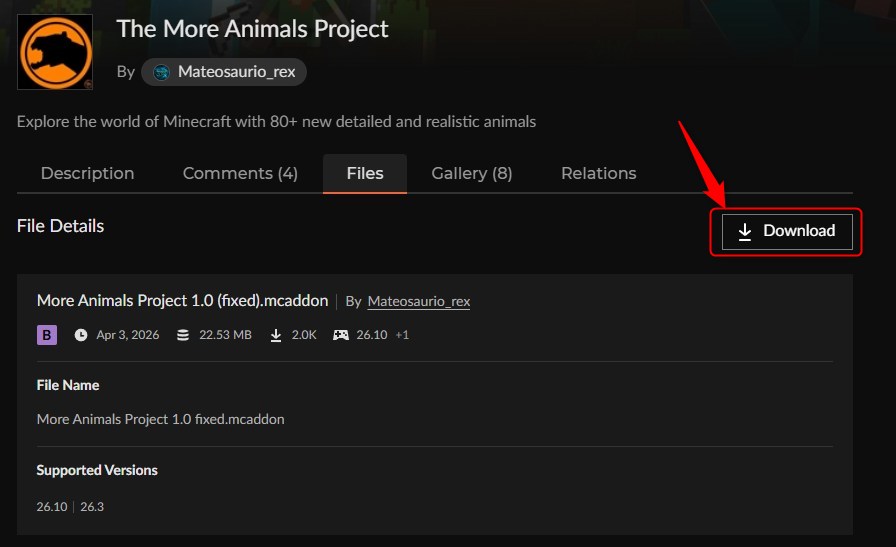 The More Animals ProjectのDownloadボタンをクリックする画面