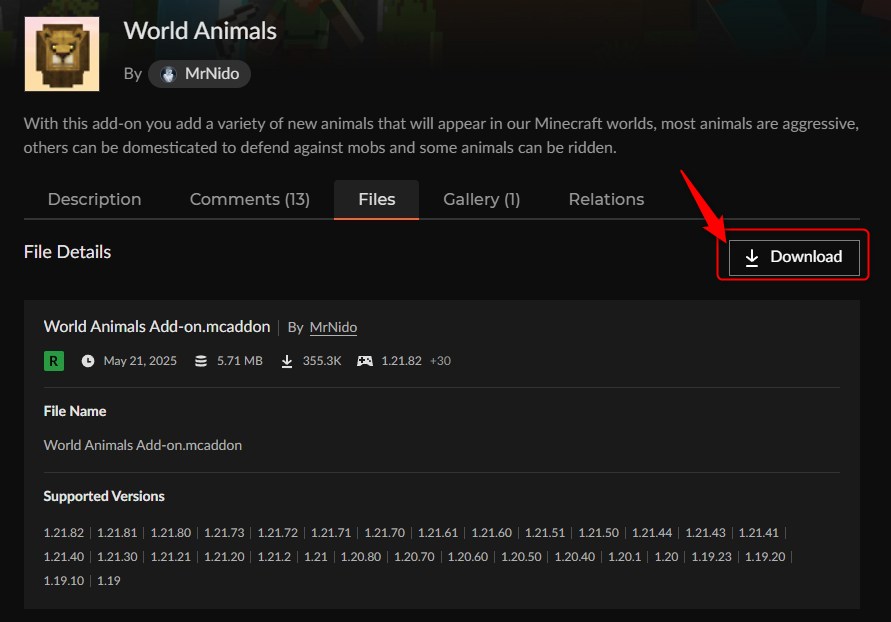 World AnimalsのDownloadボタンをクリックする画面