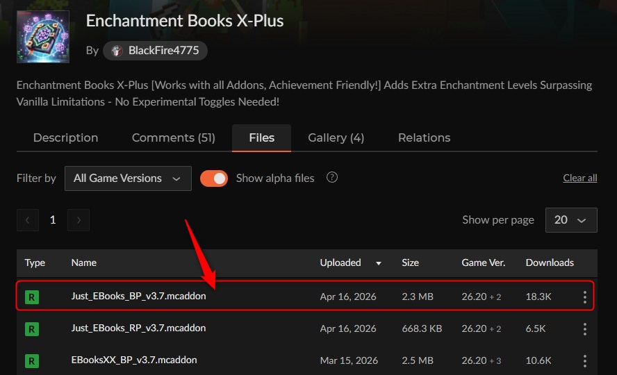 Enchantment Books X-Plusのビヘイビアパックを選択する画面