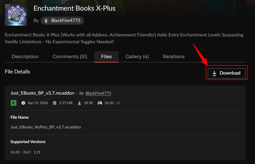Enchantment Books X-Plusのビヘイビアパックをダウンロードする画面