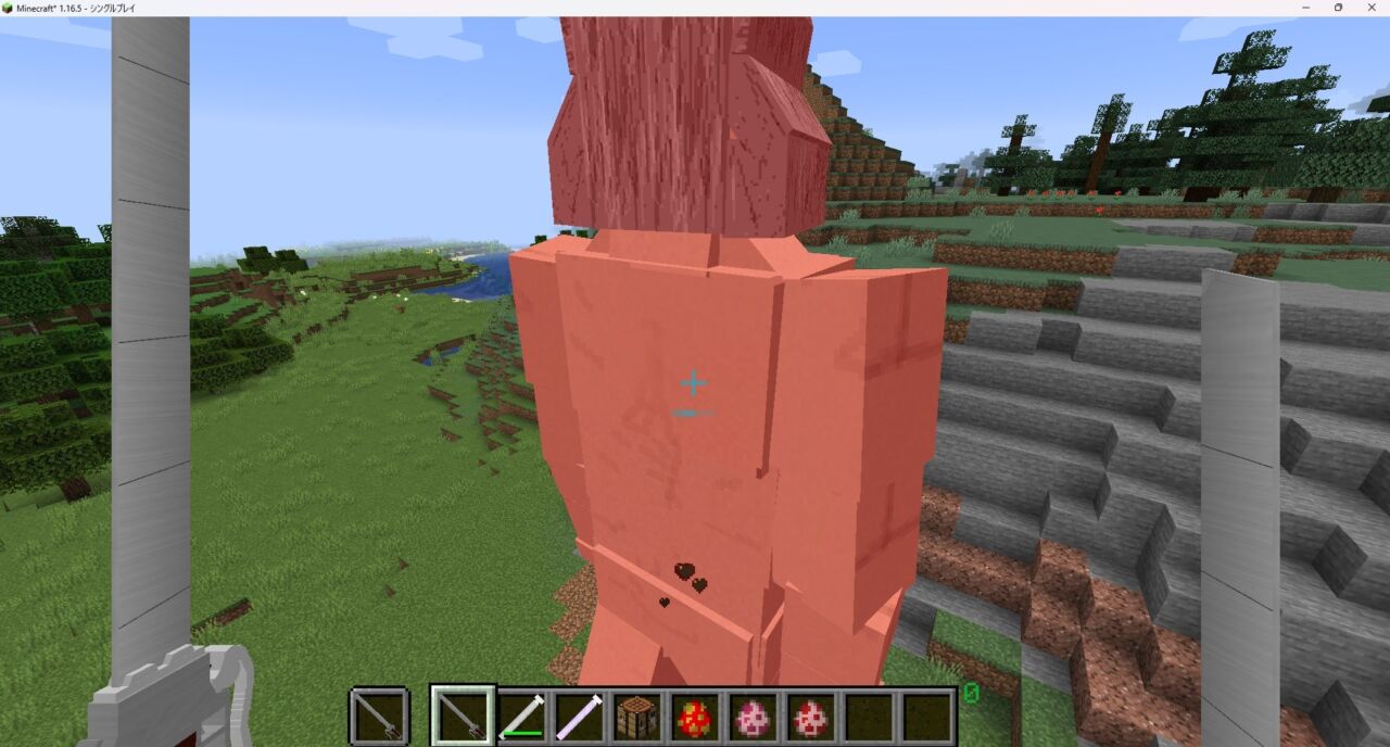 進撃の巨人MODで巨人のうなじを超硬質ブレードで狙う様子