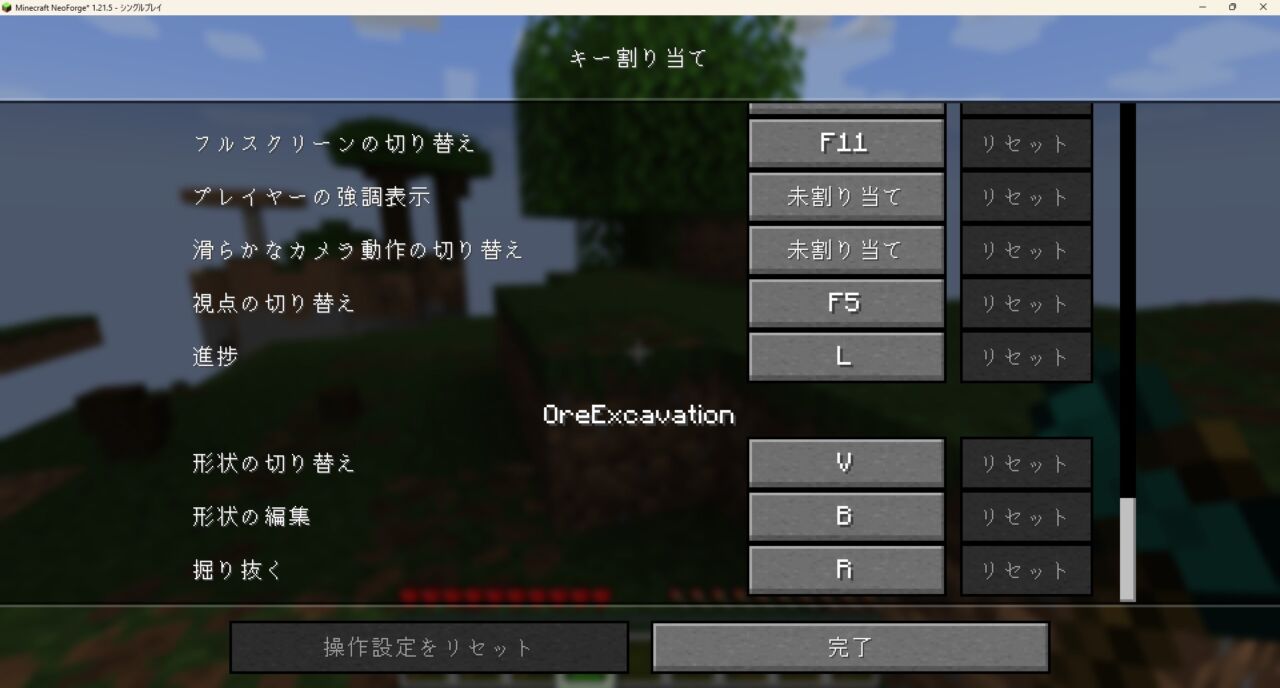 操作設定内にあるOre Excavationの項目