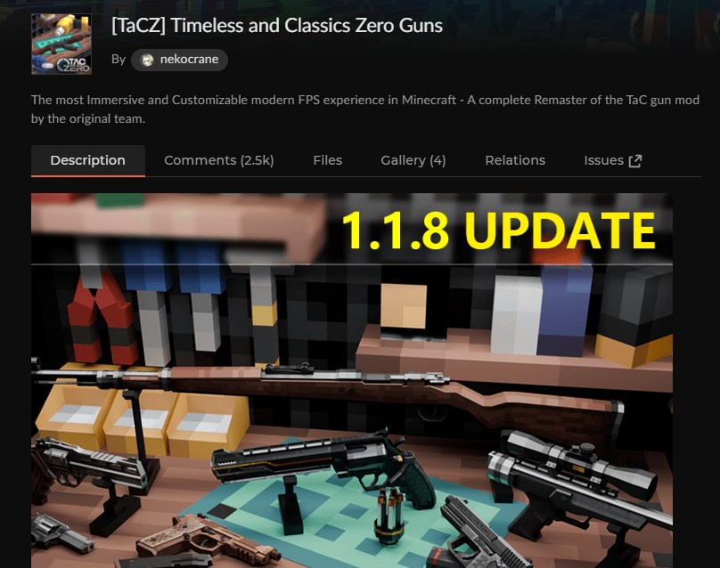 CurseForgeのTimeless and Classics Zero（TaCZ）配布ページ