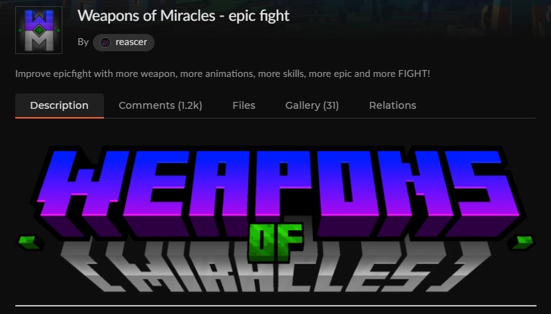 Weapons of Miracles（WoM）のCurseForge公式配布ページ