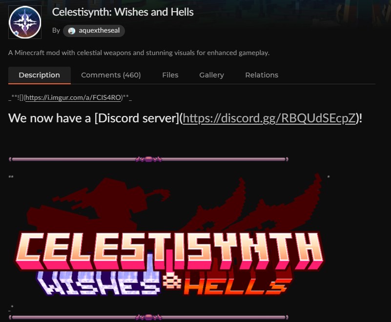 CelestisynthのCurseForge公式配布ページ