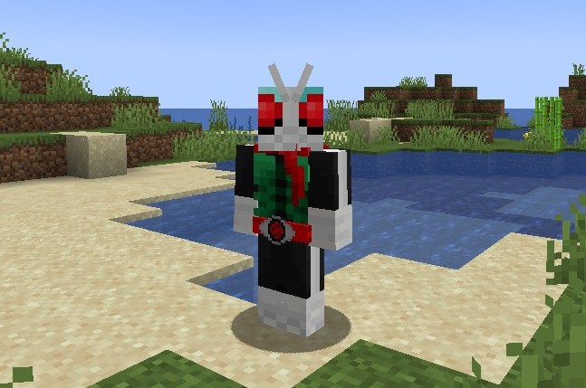 仮面ライダーMODで変身したライダーの姿（マイクラJava版1.21.1）