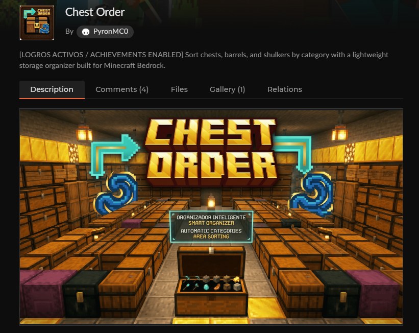 チェスト整理アドオン「Chest Order」のCurseForge配布ページ