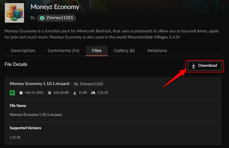 お金アドオン「Moneyz Economy」のDownloadボタン
