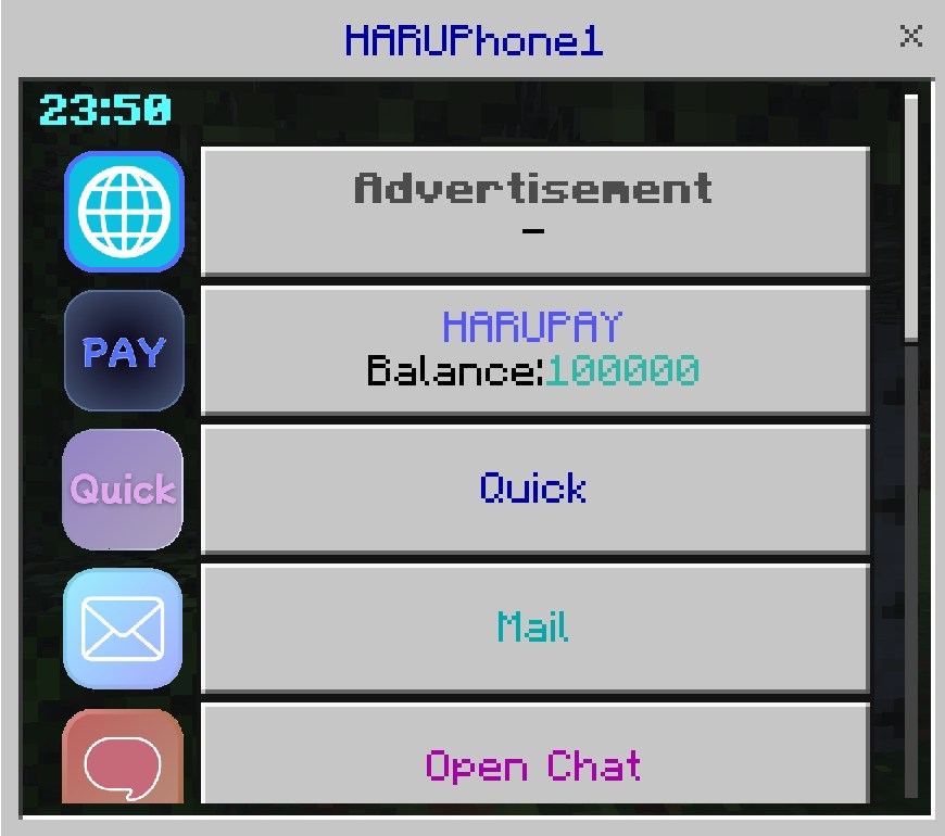 Economy SystemのスマホUI「HARUPhone1」のメニュー画面