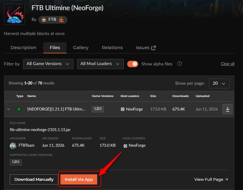 「FTB Ultimine」をインストール