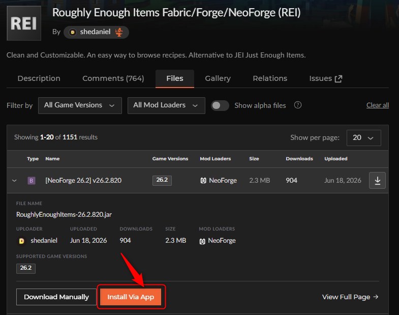 「Roughly Enough Items (REI)」をインストール