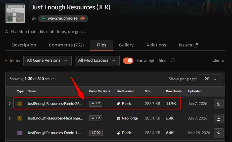 「Just Enough Resources (JER)」にアクセスしてバージョンを選択