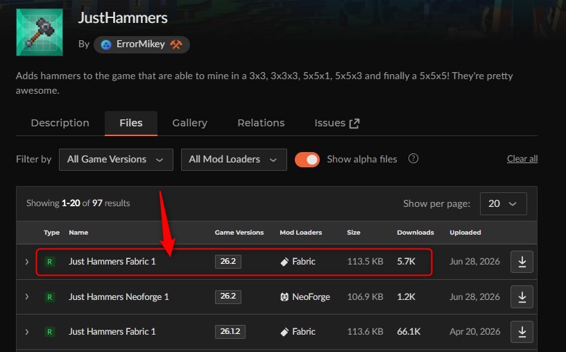 「JustHammers」にアクセスしてバージョンを選択