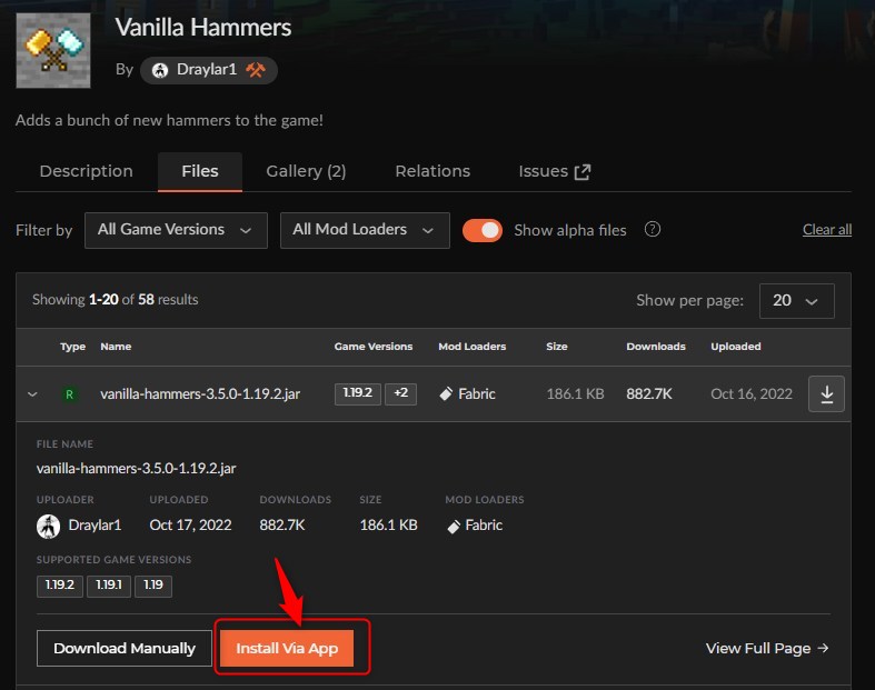 「Vanilla Hammers」をインストール
