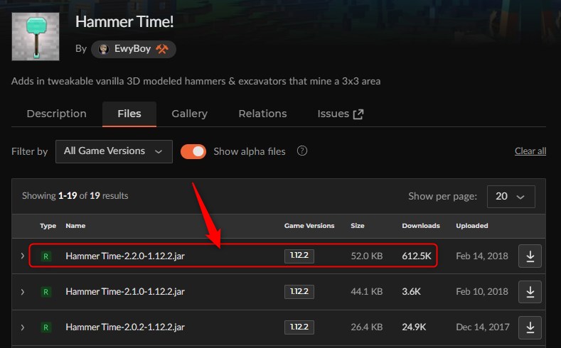 「Hammer Time!」にアクセスしてバージョンを選択