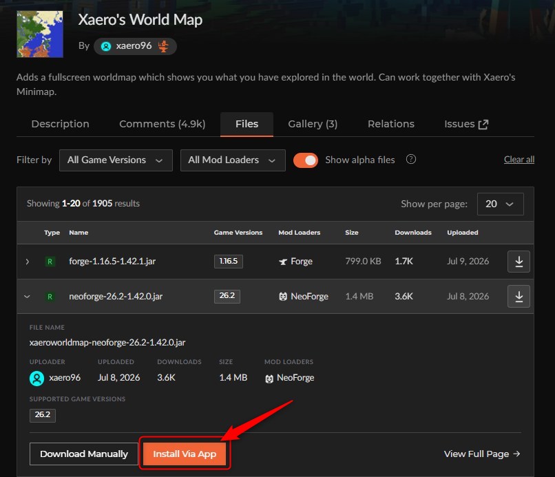「Xaero's World Map」をインストール
