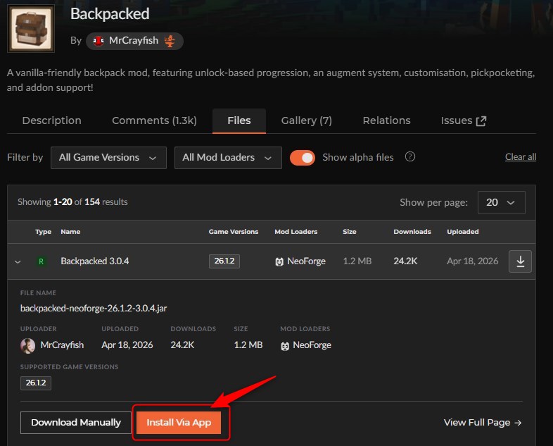 「Backpacked」をインストール