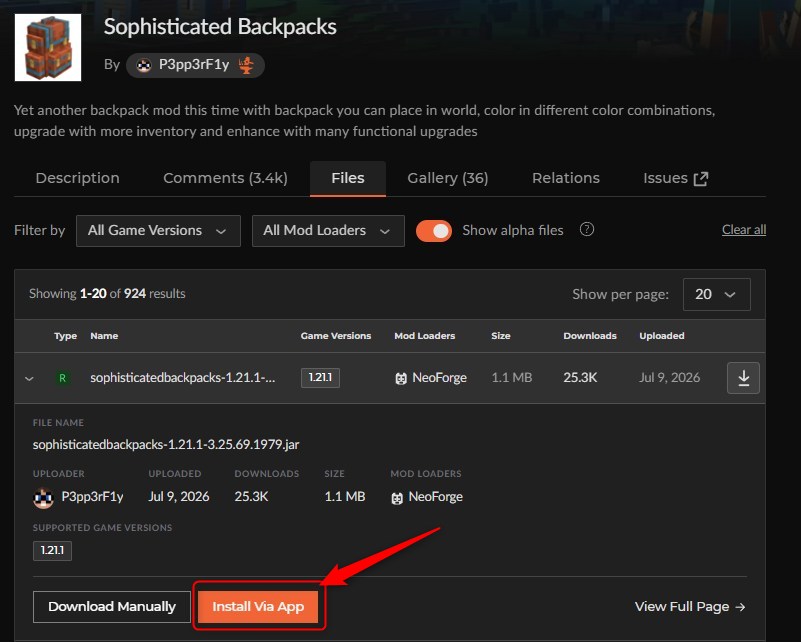 「Sophisticated Backpacks」をインストール