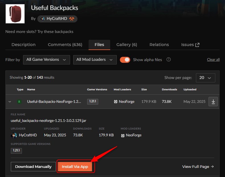 「Useful Backpacks」をインストール