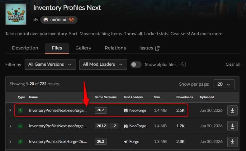 「Inventory Profiles Next」にアクセスしてバージョンを選択
