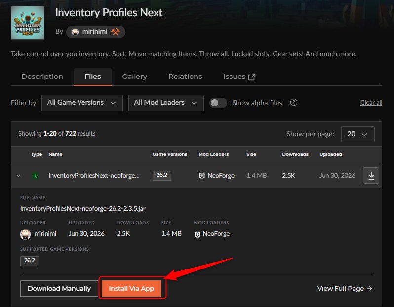 「Inventory Profiles Next」をインストール