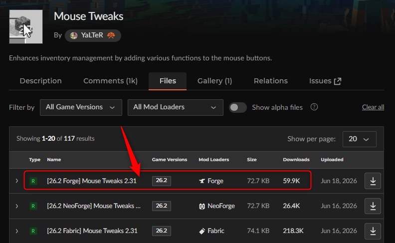 「Mouse Tweaks」にアクセスしてバージョンを選択
