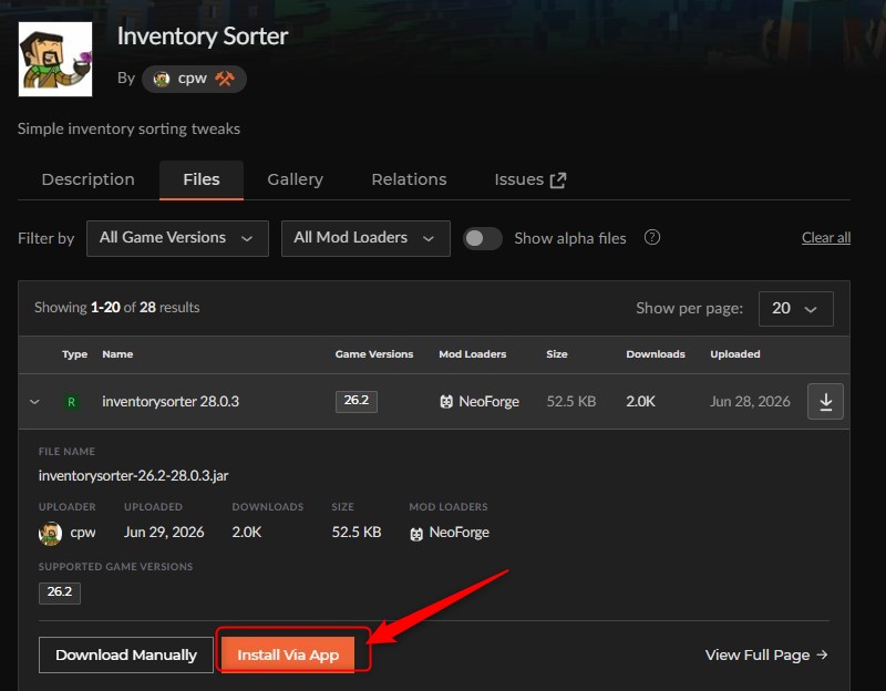 「Inventory Sorter」をインストール