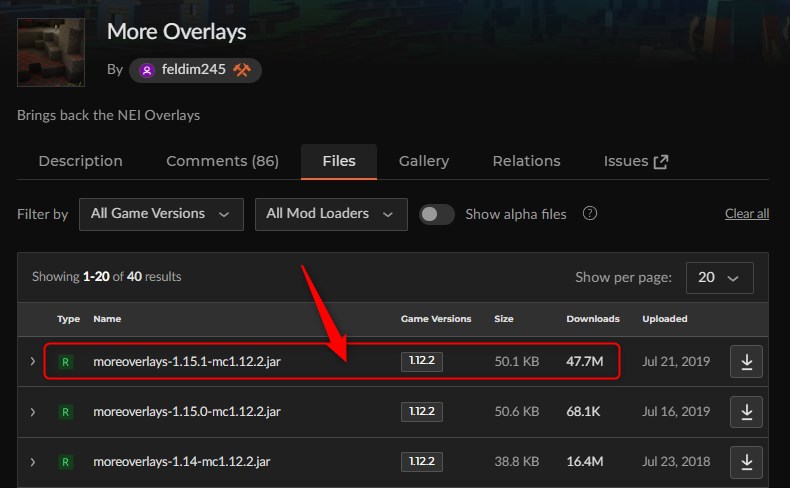 「More Overlays」にアクセスしてバージョンを選択
