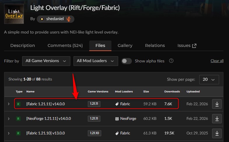「Light Overlay」にアクセスしてバージョンを選択