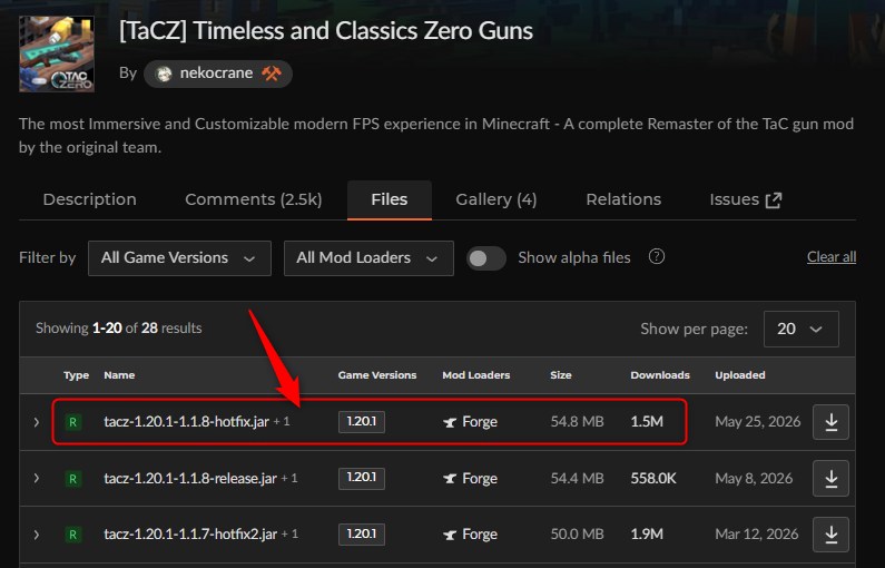 「TaCZ」にアクセスしてバージョンを選択