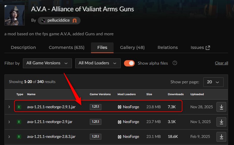 「A.V.A Guns」にアクセスしてバージョンを選択