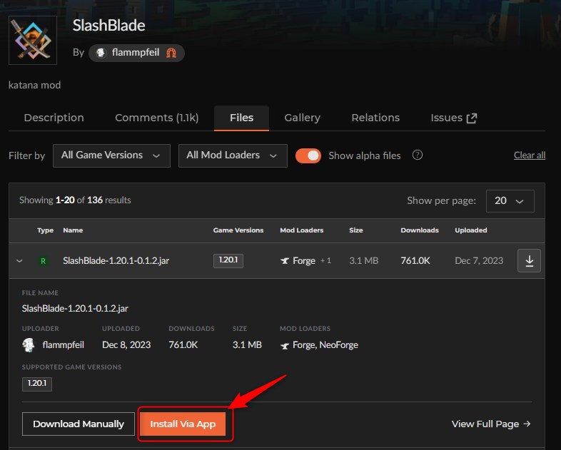 「SlashBlade」をインストール