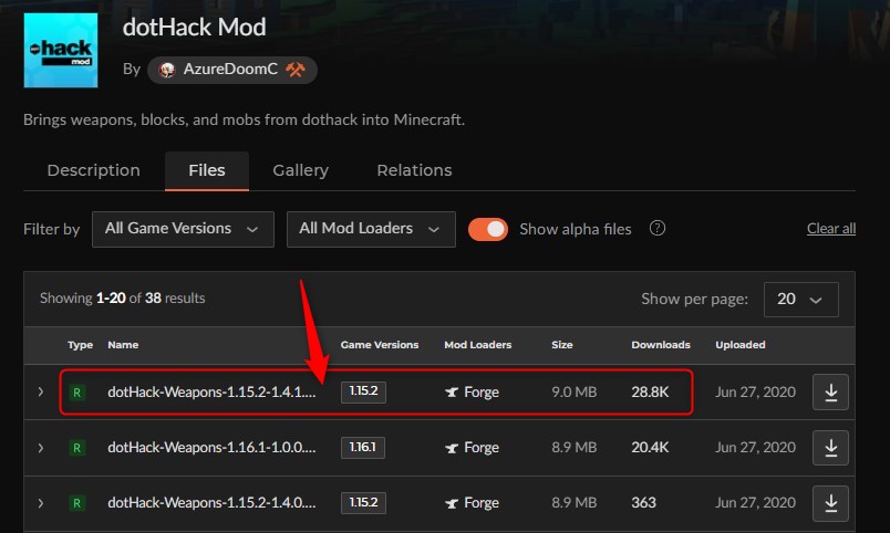 「dotHackMOD」にアクセスしてバージョンを選択