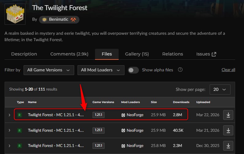 「The Twilight Forest（黄昏の森）」にアクセスしてバージョンを選択