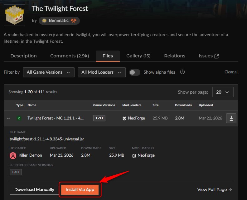 「The Twilight Forest（黄昏の森）」をインストール