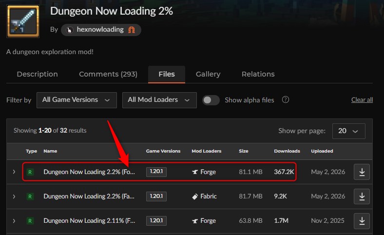 「Dungeon Now Loading」にアクセスしてバージョンを選択