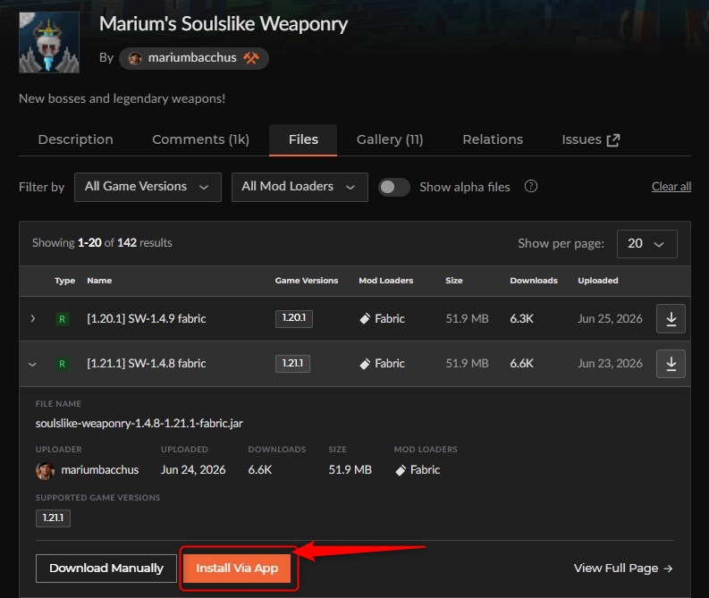 「Marium's Soulslike Weaponry」をインストール
