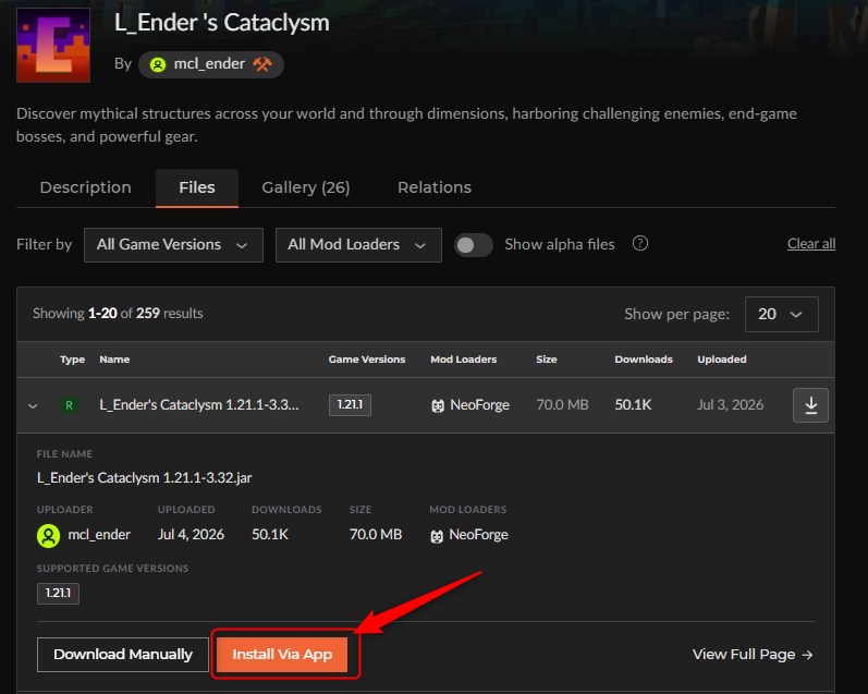 「L_Ender's Cataclysm」をインストール