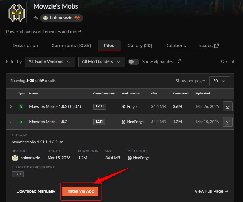 「Mowzie's Mobs」をインストール