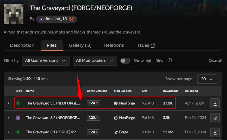 「The Graveyard」にアクセスしてバージョンを選択