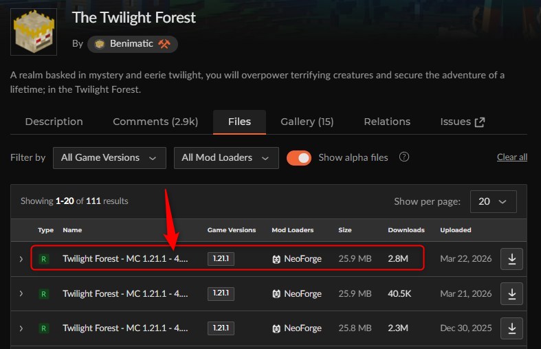 「The Twilight Forest（黄昏の森）」にアクセスしてバージョンを選択