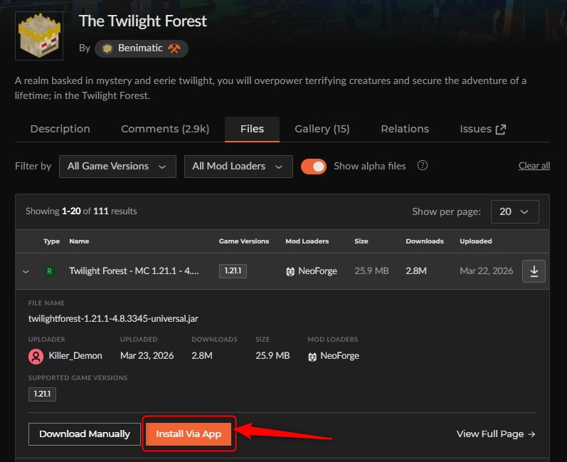 「The Twilight Forest（黄昏の森）」をインストール
