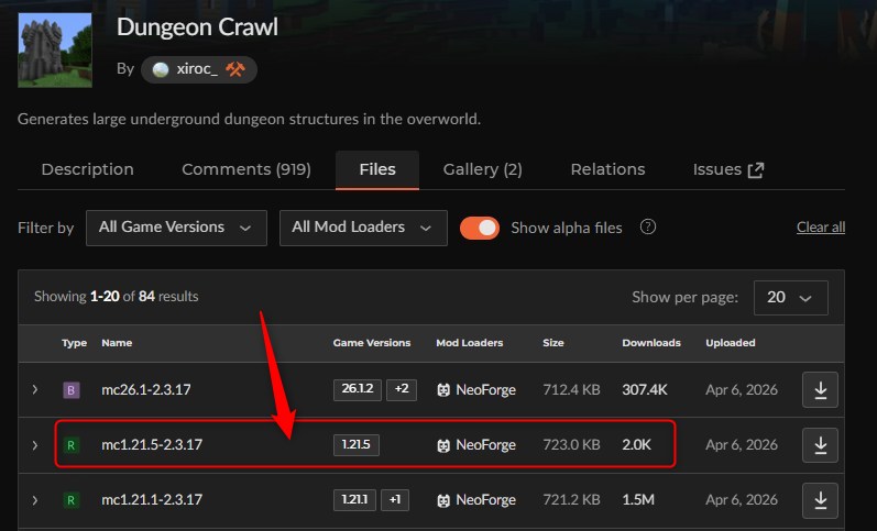 「Dungeon Crawl」にアクセスしてバージョンを選択