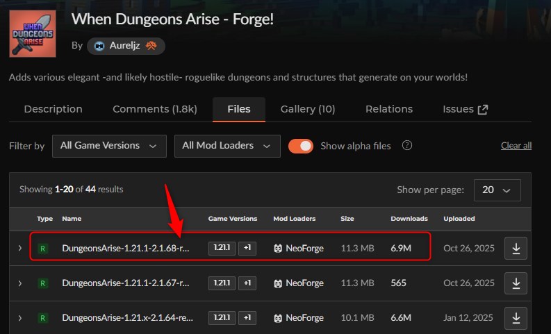 「When Dungeons Arise」にアクセスしてバージョンを選択