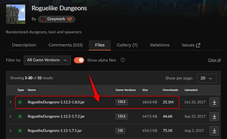「Roguelike Dungeons」にアクセスしてバージョンを選択